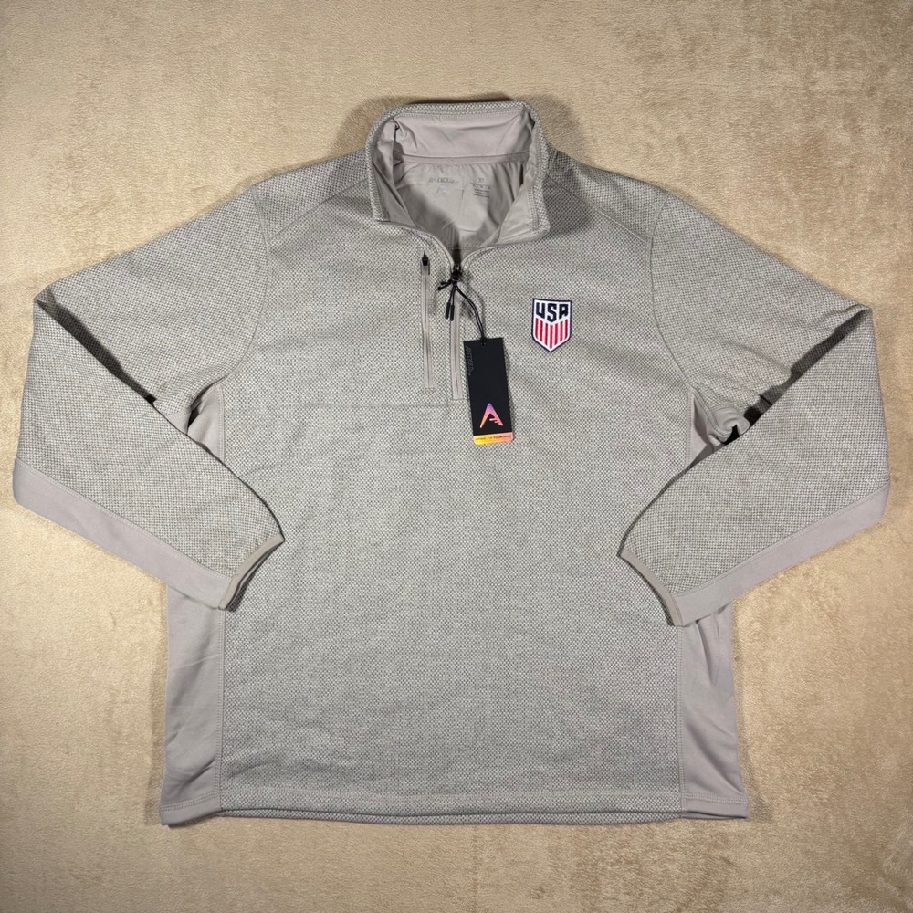 Antigua Oatmeal USMNT Course Quarter-Zip Pullover Top Men's X-Large